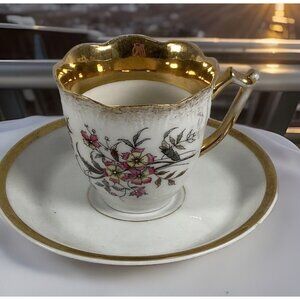 Turin Bavarian Demitasse Cup Saucer Floral w 22k gold Trim Espresso Cafe Core